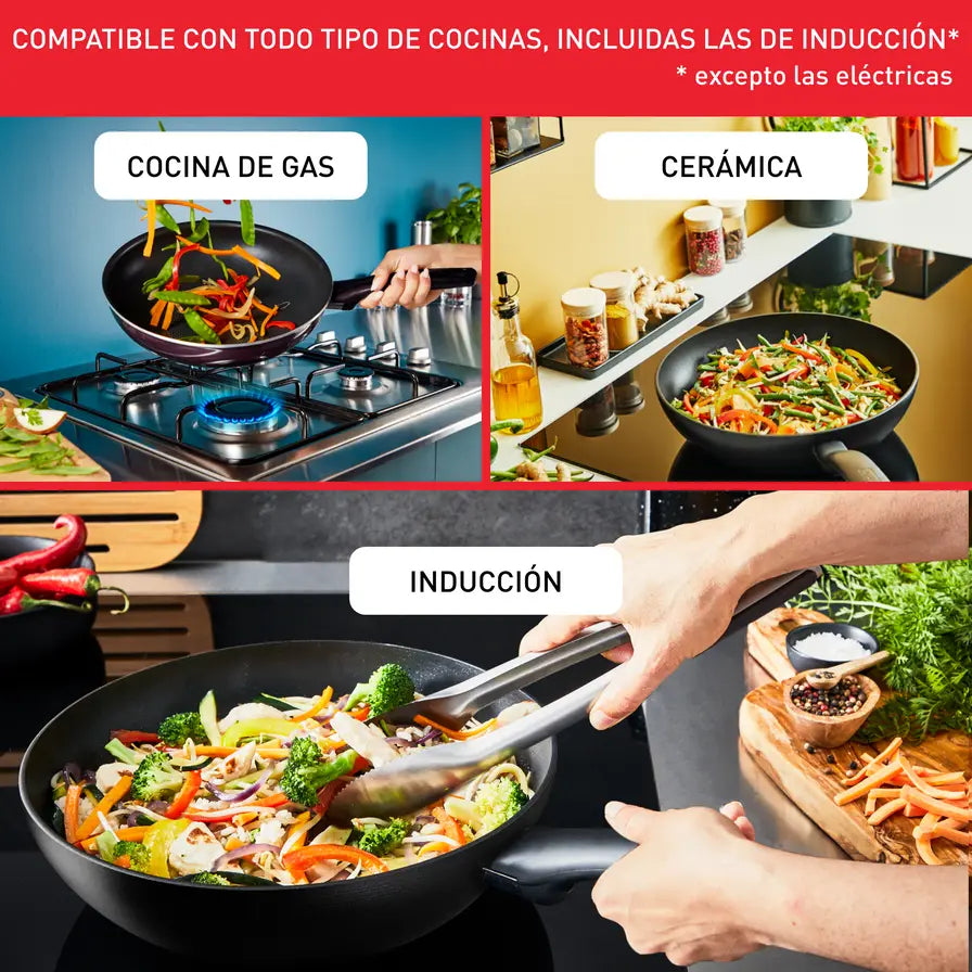 Set 2 Sartenes Tefal Dark Essential 24+28 cm — Antiadherente Negro para Todo Tipo de Cocina